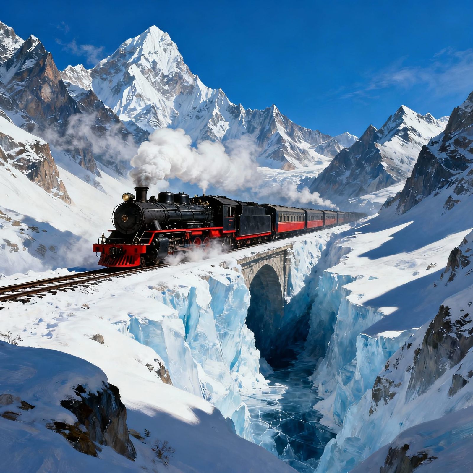 Majestic Steam Train on Snowy Himalayan Pass