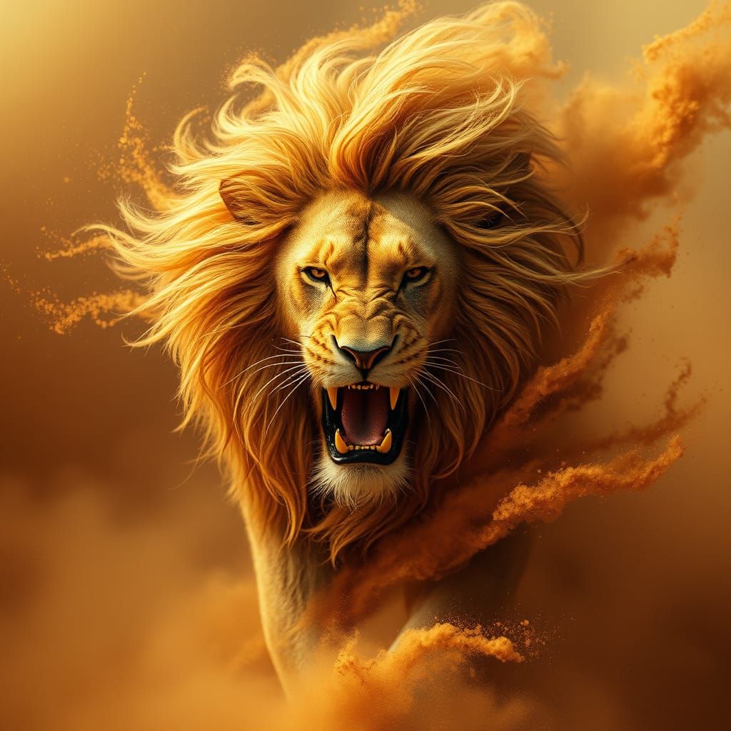 Majestic Lion Emerge from Desert Storm