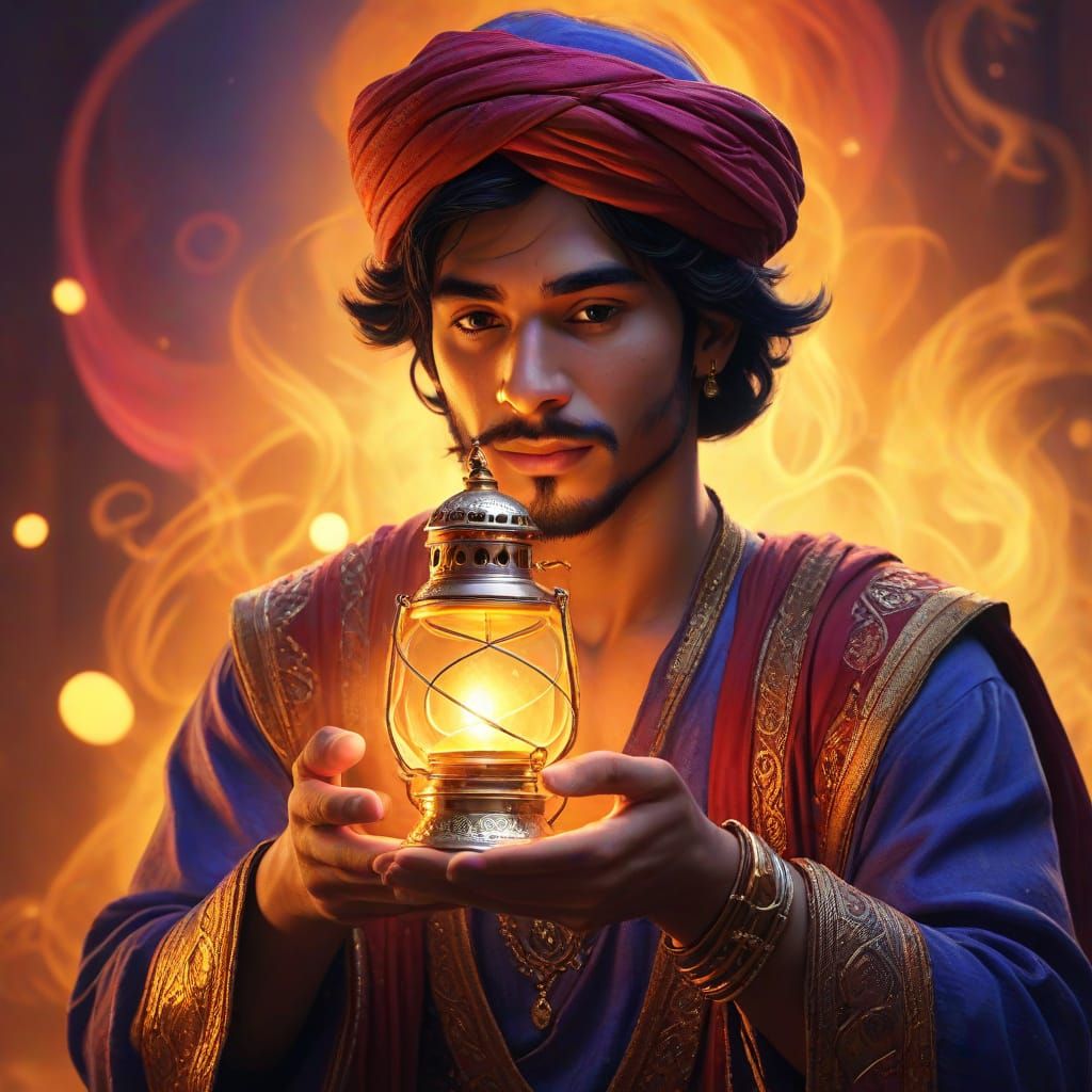 Aladdin's Magic Lantern: Vibrant Oil Painting