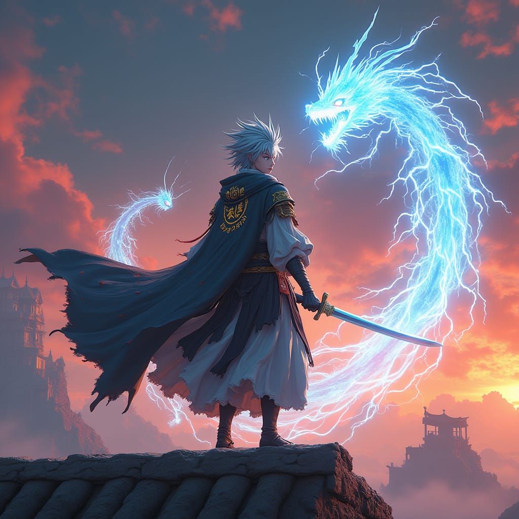 Majestic Anime Warrior Unleashes Cosmic Slash