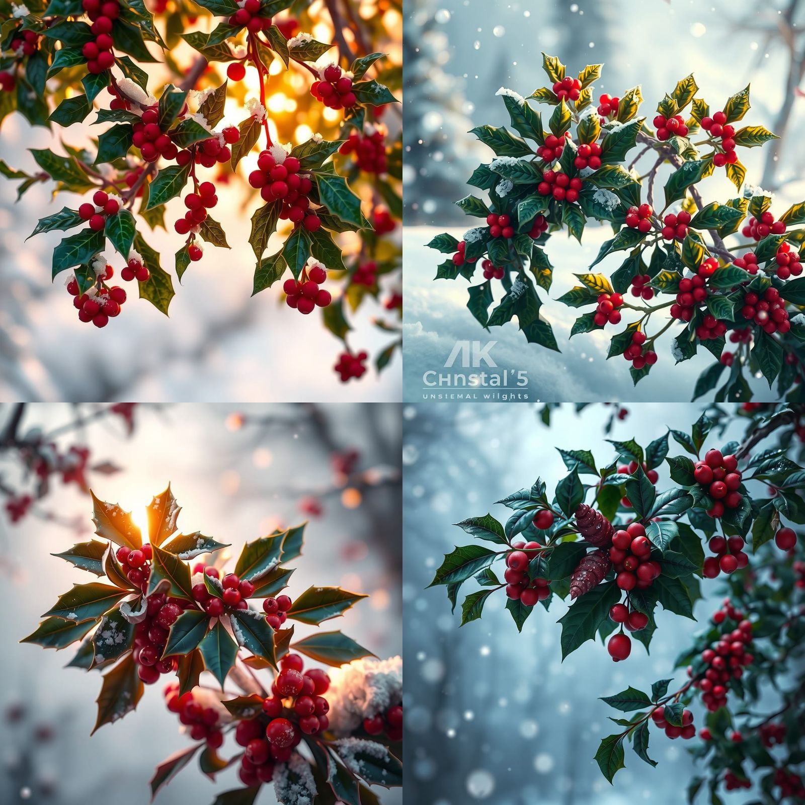 Festive Holly and Mistletoe in Snowy Landscape