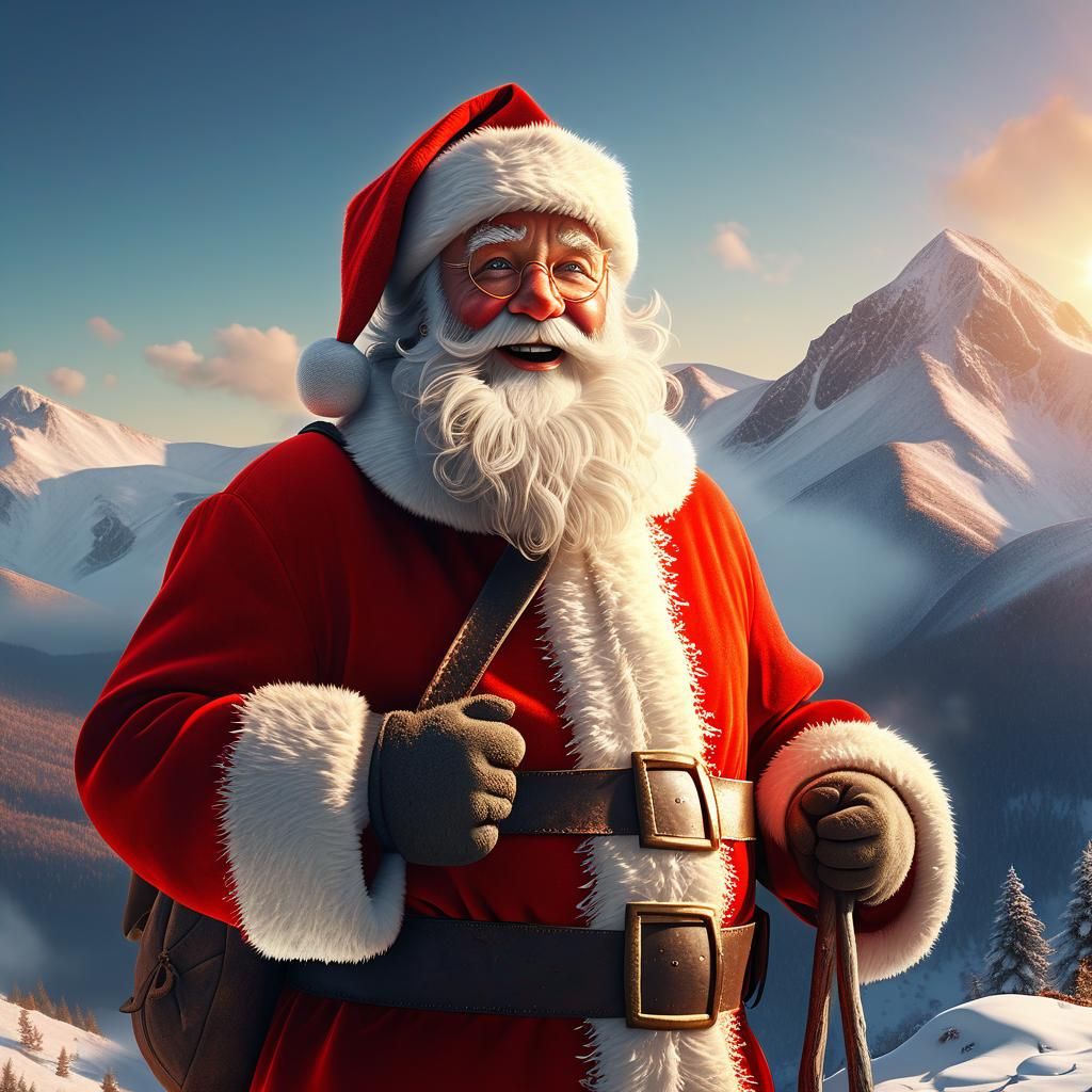 Hyperrealistic Santa Claus in Winter Wonderland Scene