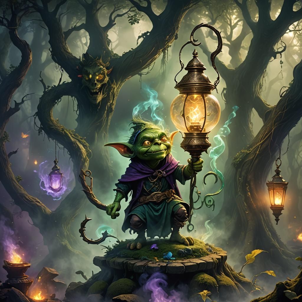 Mischievous Goblin Emerges from Ancient Lamp