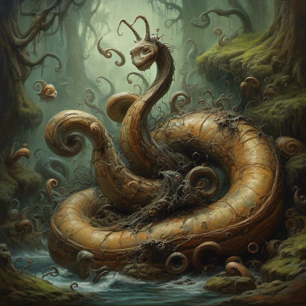 Snake Snail in Oil Painting Style