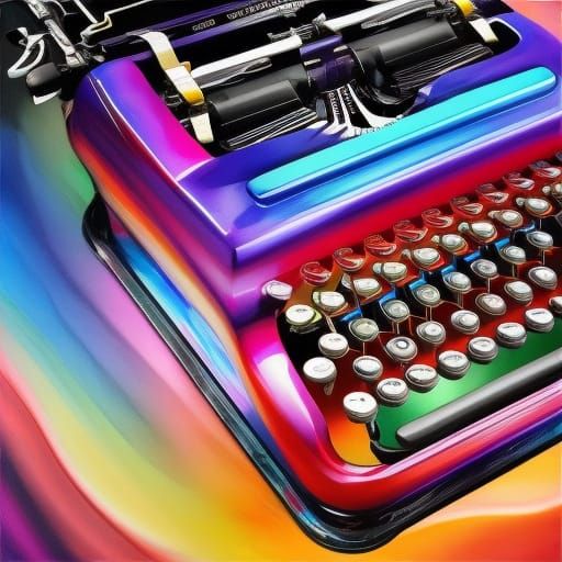Colorful Typewriter in Detailed Gouache Painting