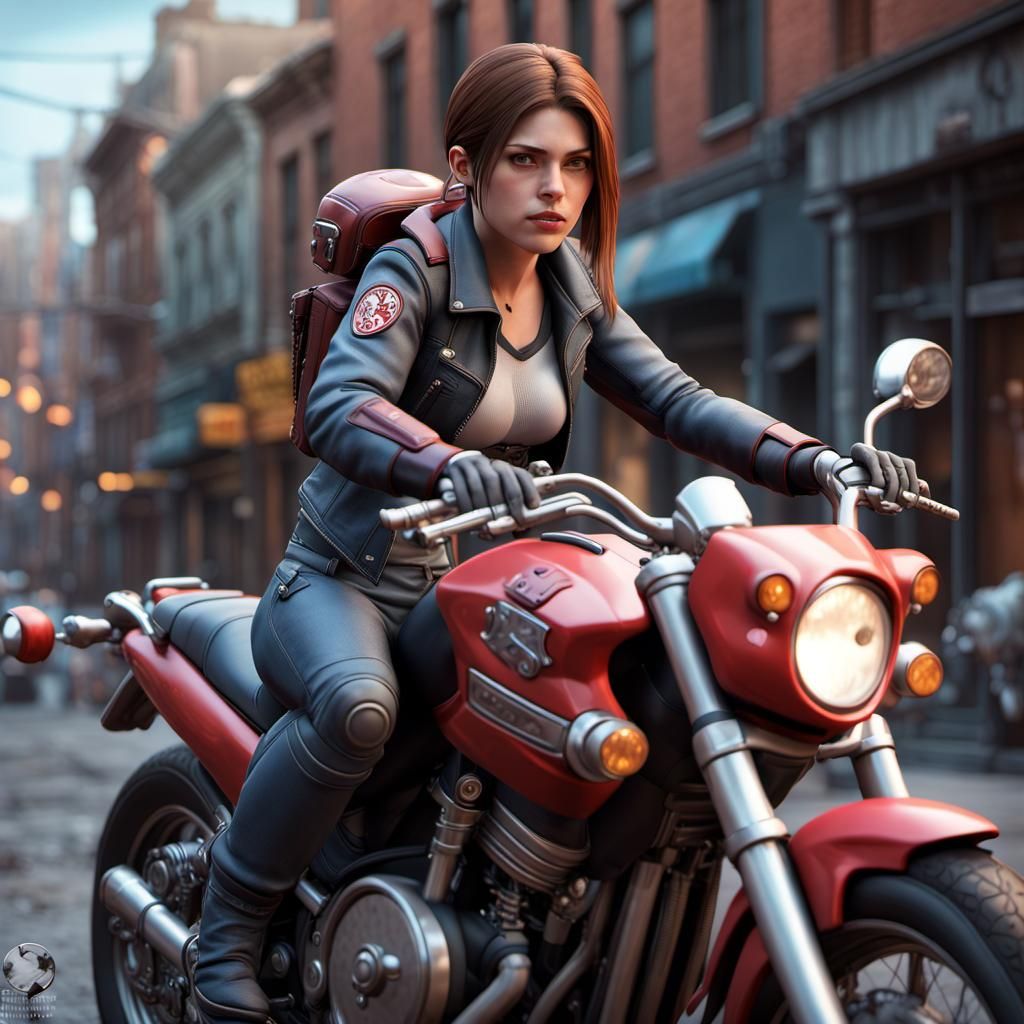 Claire Redfield Rides to Racoon City: 3D Digital Art