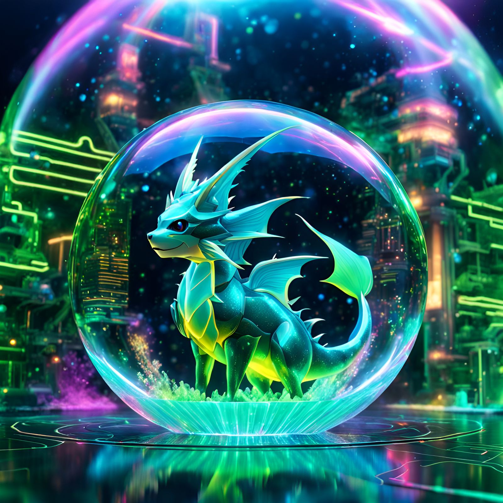 Holographic Robotic Vaporeon in Futuristic Digital Art