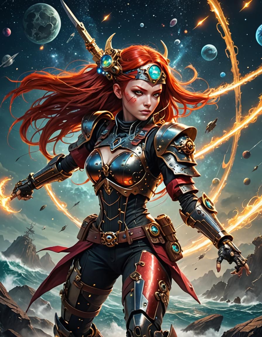 red haired fairy robot pirate ninja woman