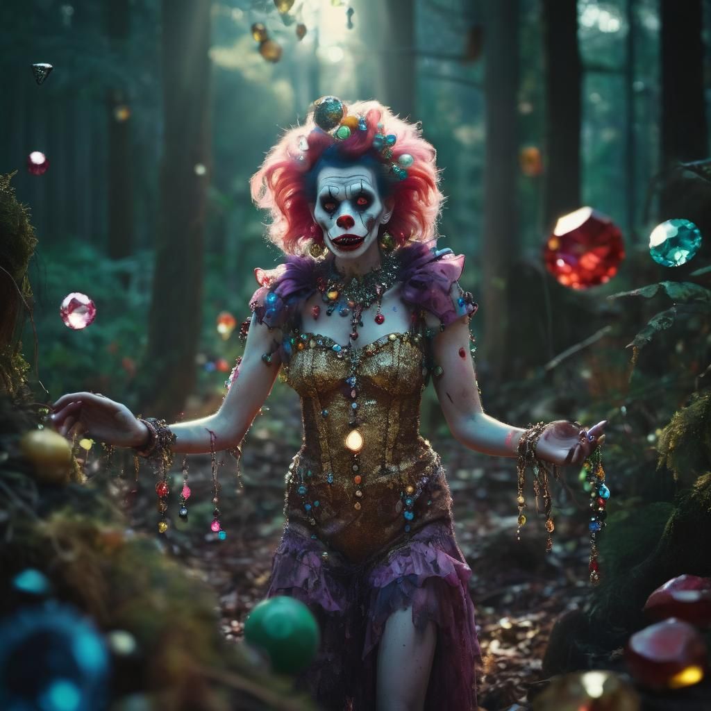 Jewel-Toned Zombie Monkey Goddess in a Forest of Opulence