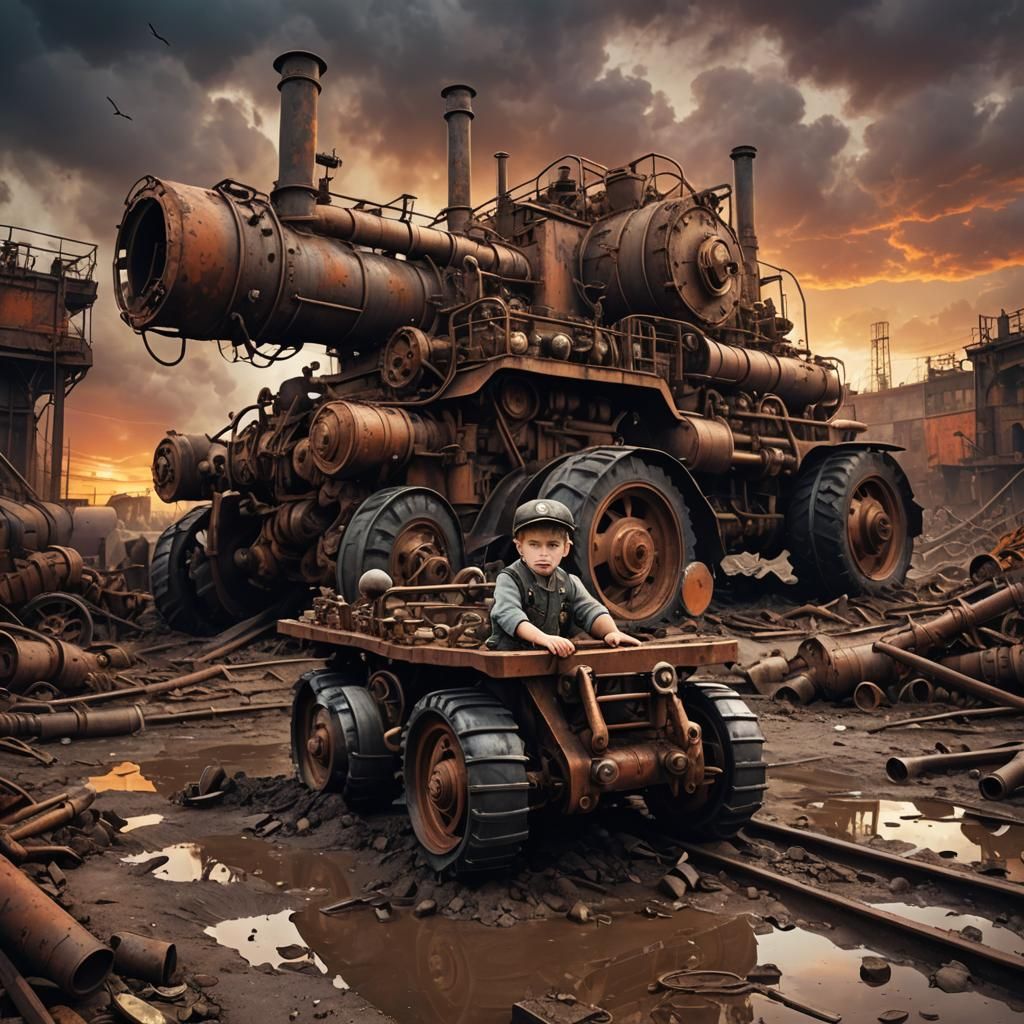 Dieselpunk Child's Play in a Ruined Wasteland