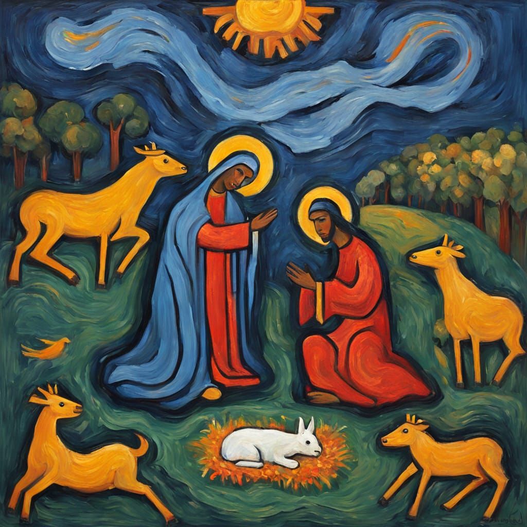 Vibrant Neo-Expressionist Nativity Scene