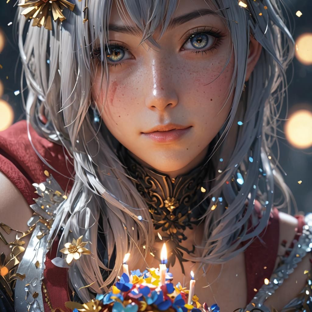 Anime Woman Celebrates Birthday in 3D