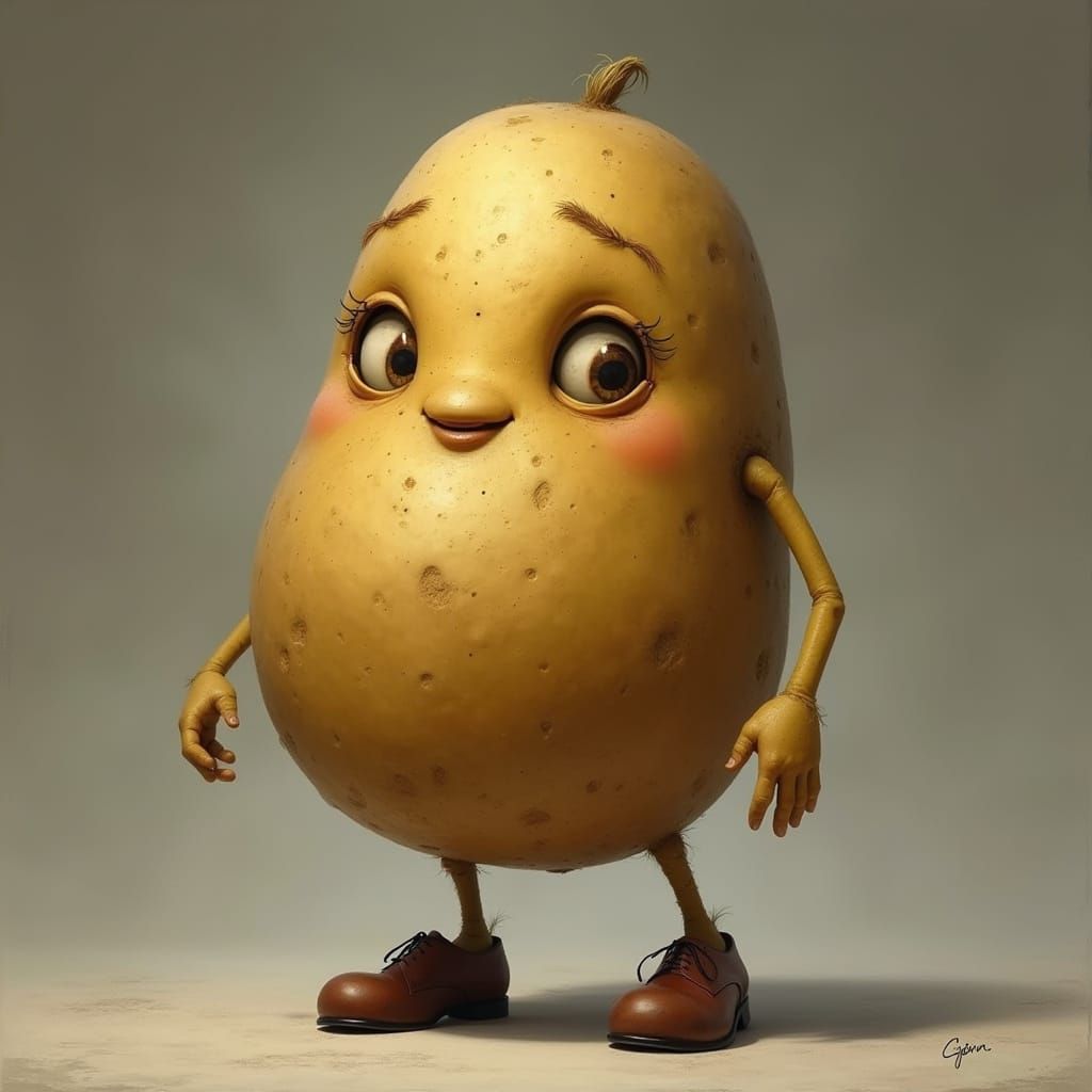 Realistic Potato Portrait in Hyperrealistic Style