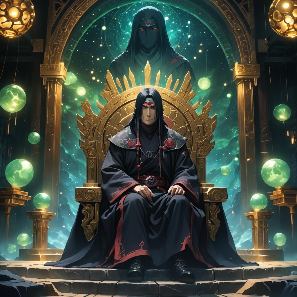 Itachi Uchiha on Throne in Mystical Chamber