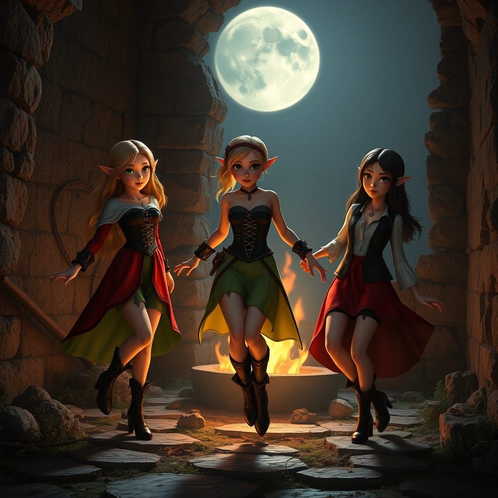 Fairies Dance by Firelight in Ruined Manor