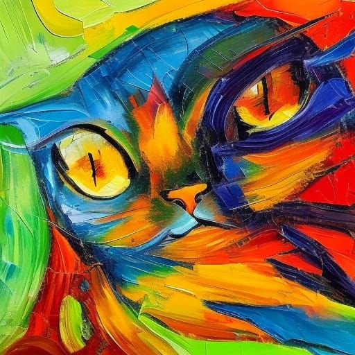 Flying Cat as Expressionist Oil Painting