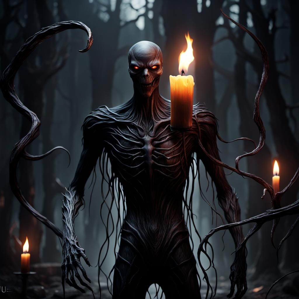 Demonic Slender Man Candle Creature in Detailed Painting