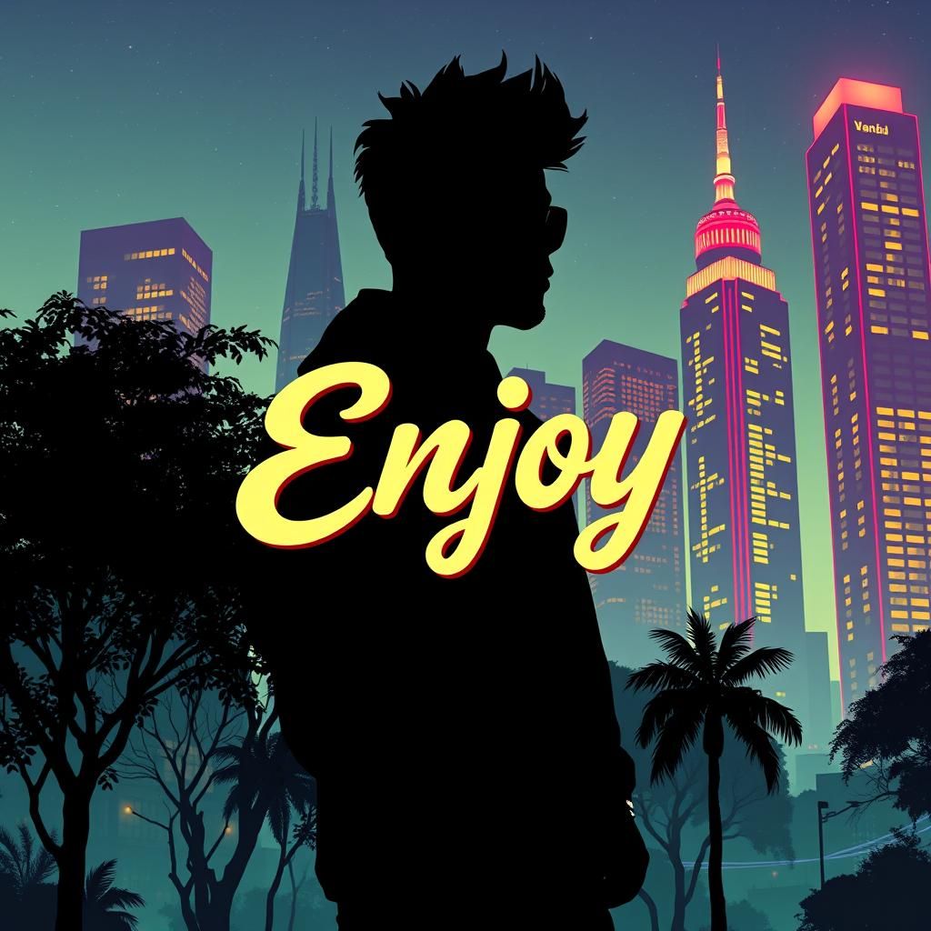 Weeknd Silhouette with Neon Cityscape in Warhol Typography