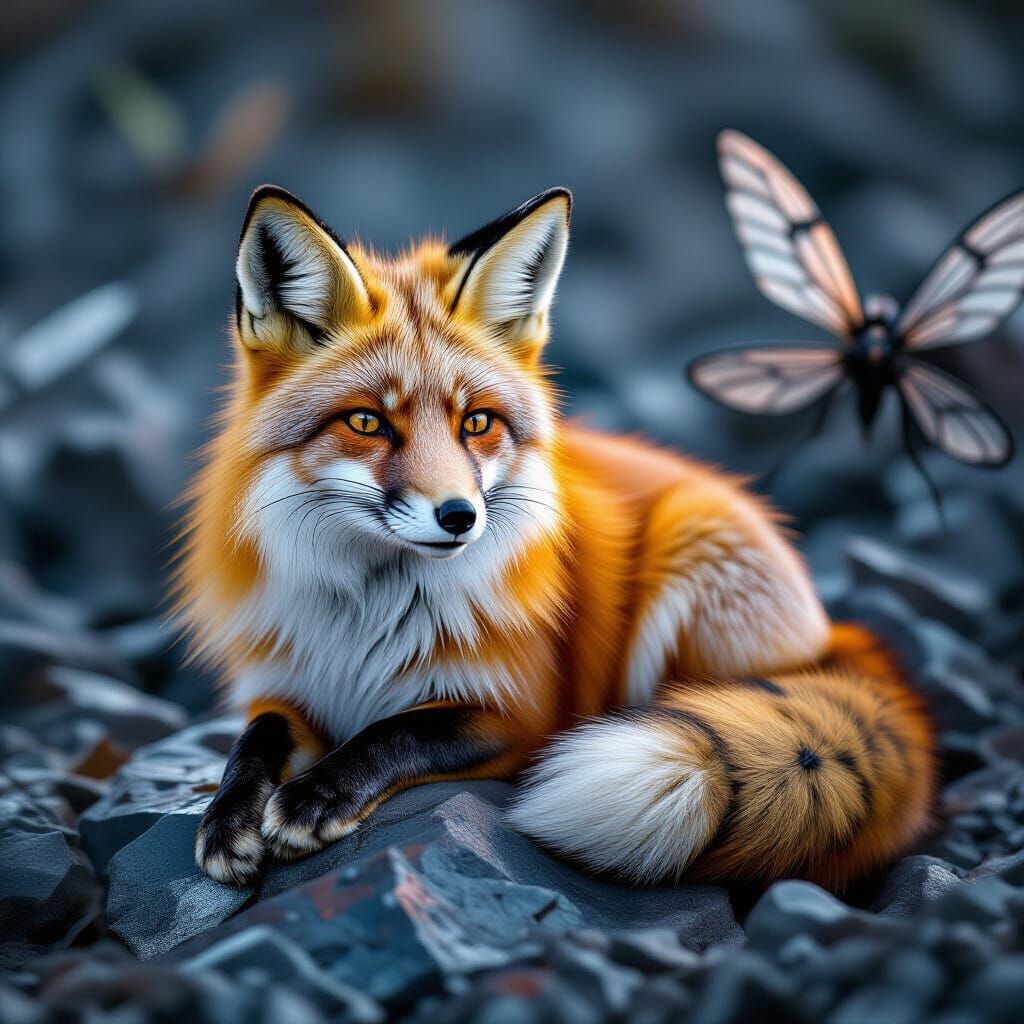 Geometric Red Fox on Metallic Surface