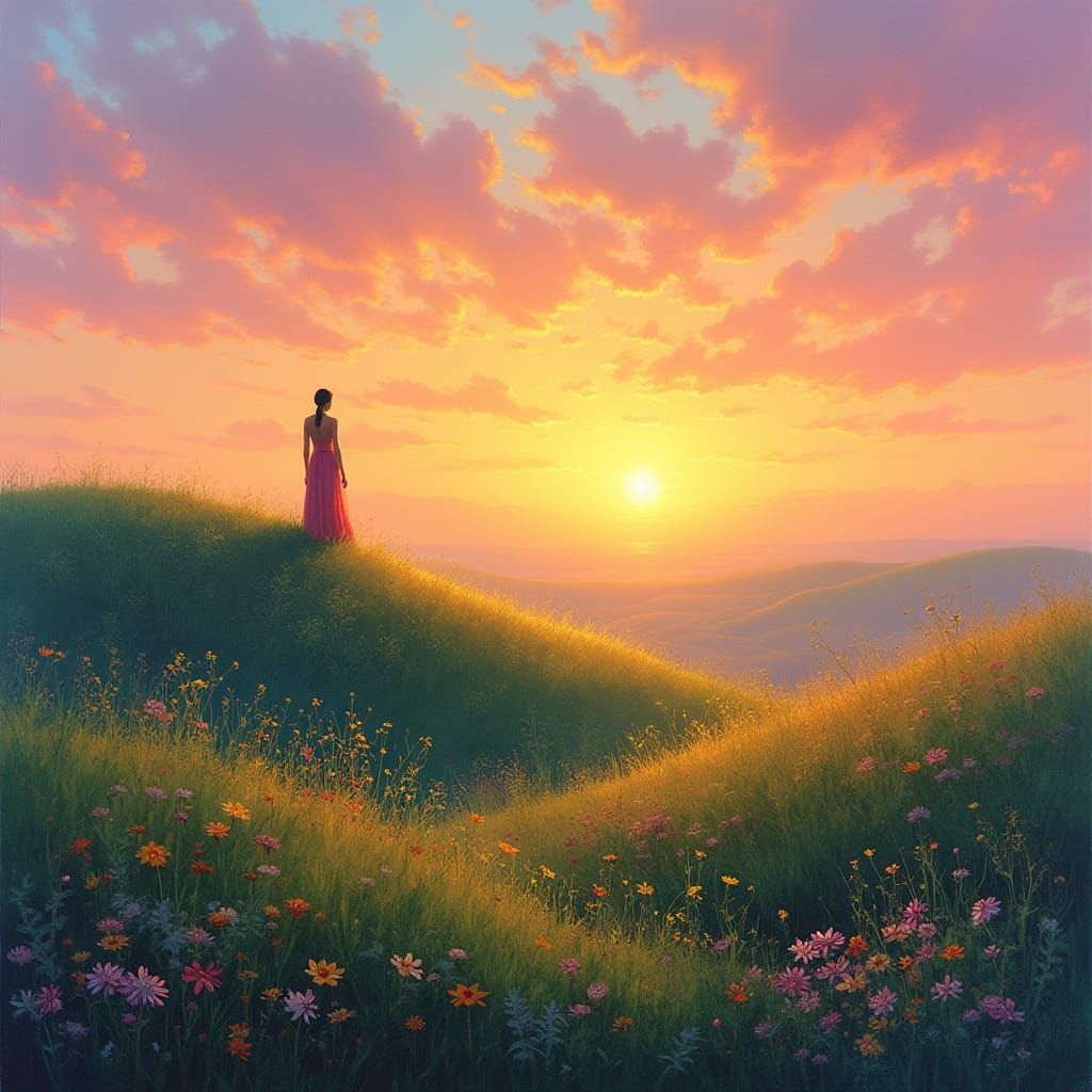 Golden Hour Goddess on a Rolling Hill