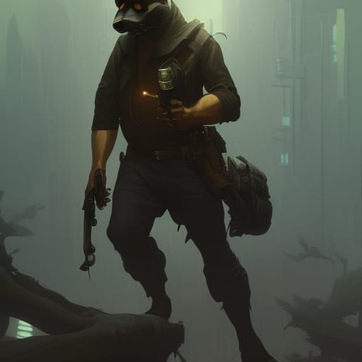 Spy Raccoon Concept Art in Dark Fantasy Style