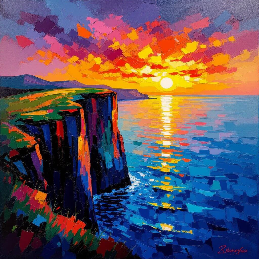 Sunset Cliffside Graffiti Art in Expressionist Style