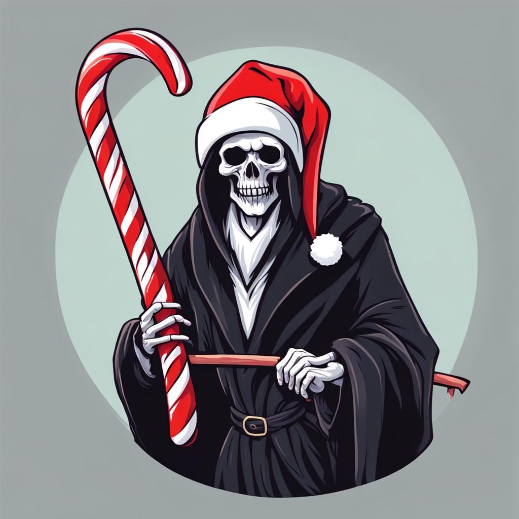 Festive Grim Reaper with Candy Cane Scythe