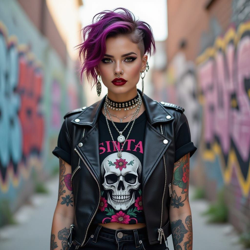 Stunning Punk Woman with Tattoos and Piercings