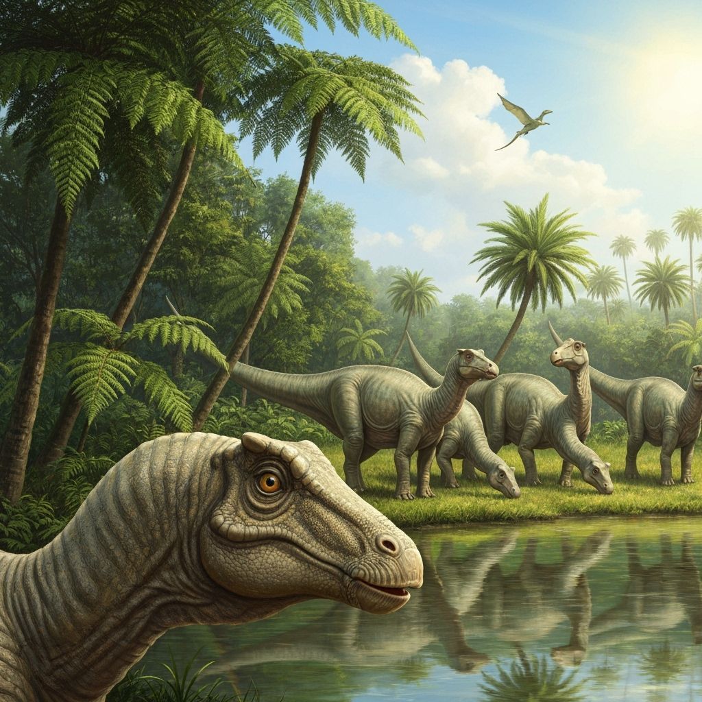 Hadrosaurs Drinking at Pond's Edge in Oil Painting