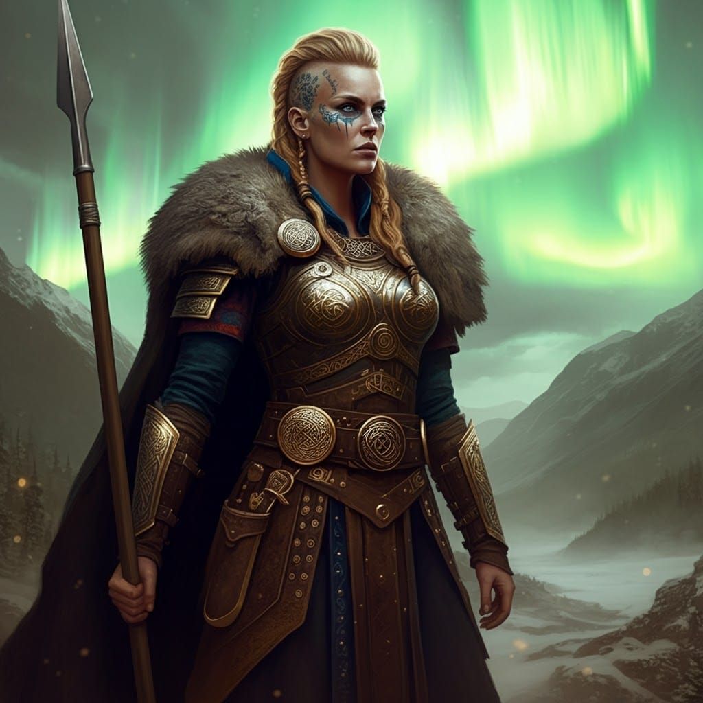 Viking Warrior Woman in Cyberpunk Norse Style