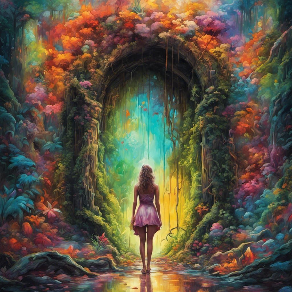 Woman at Portal of Life in Graffiti Art Style