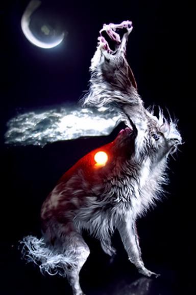 Hyperrealistic Wolf Howling at Moon in the Night