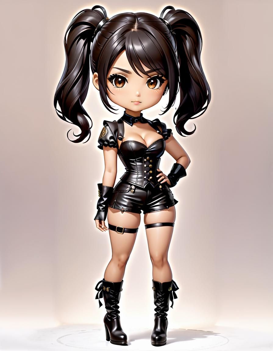 Chibi Indonesian Woman in Leather Outfit