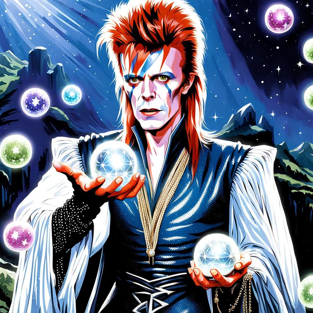 David Bowie as Jareth Holding Crystal Balls