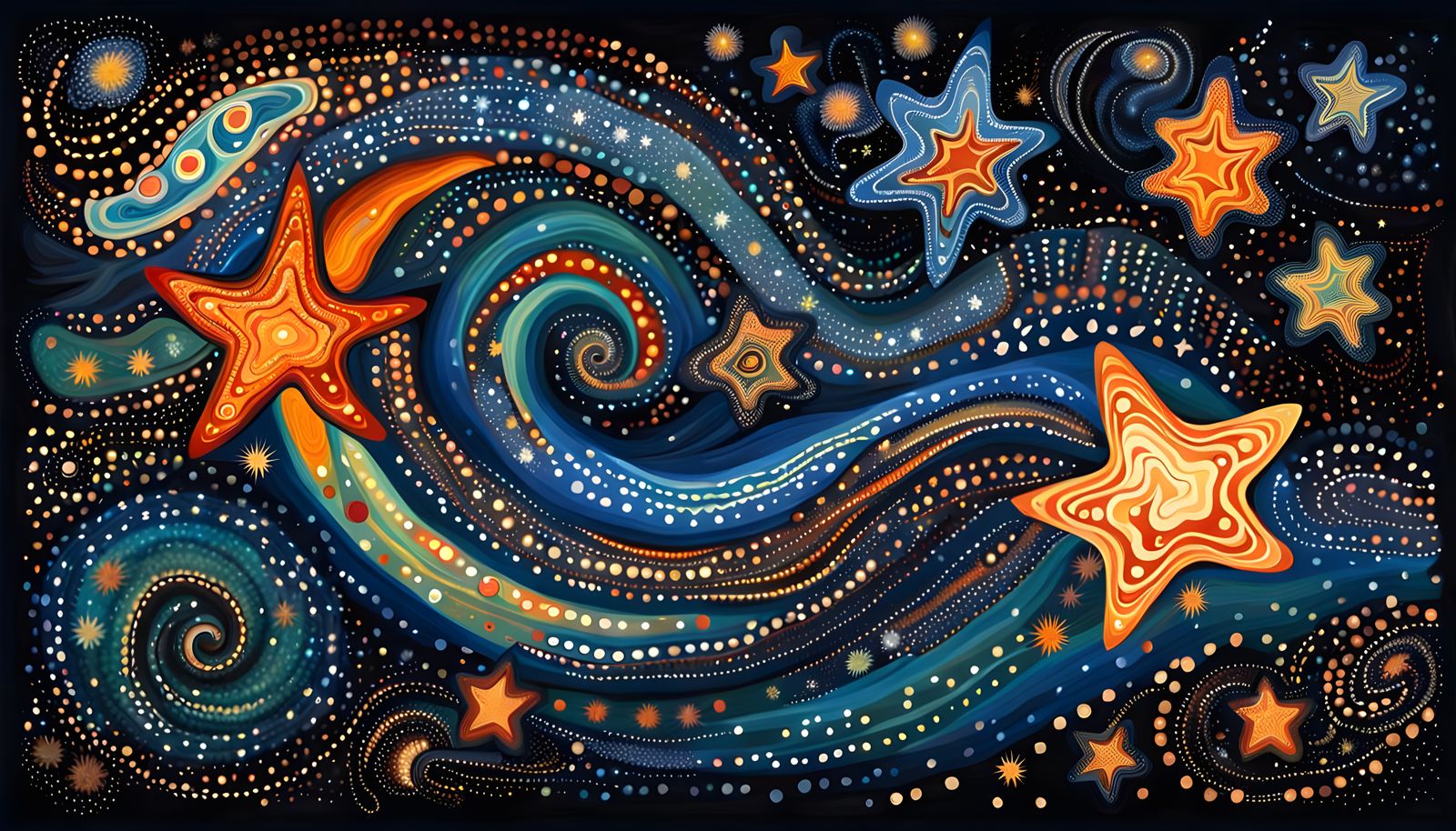 Cosmic Songline: Aboriginal Dot Art of Swirling Stars