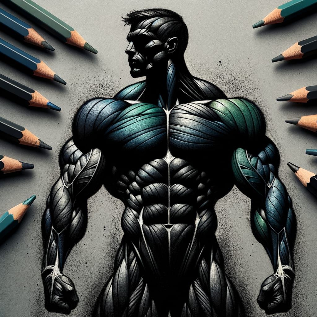 Muscular Warrior Silhouette in Green and Blue
