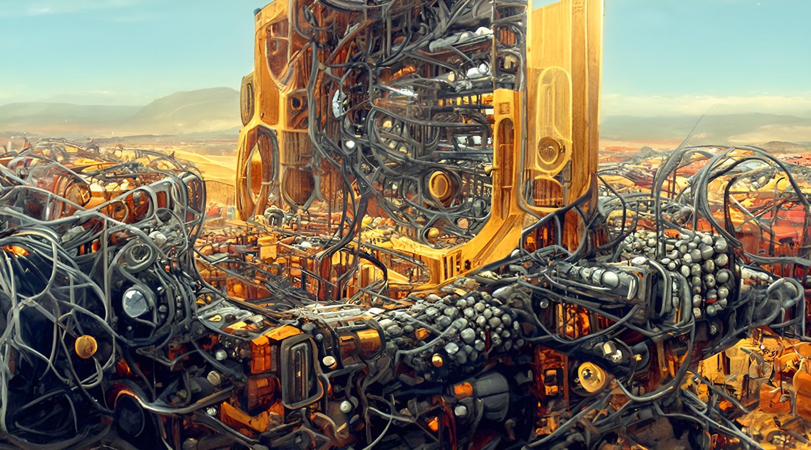 Technological Honeycomb Sci-Fi Landscape Assemblage