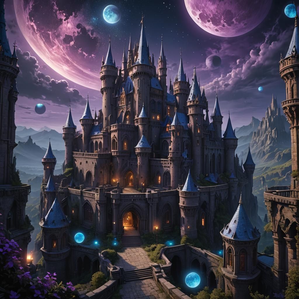 Gothic Castle in Dark Fantasy Landscape
