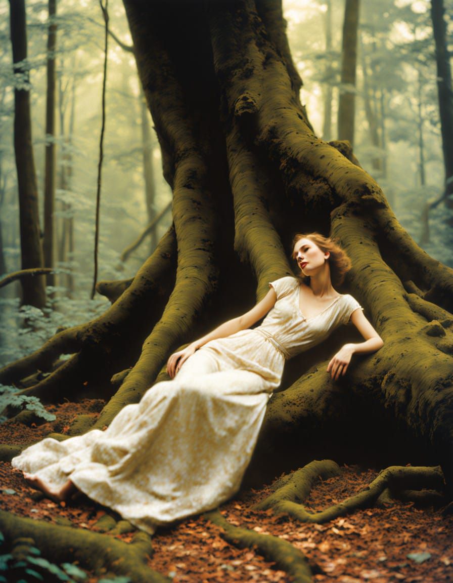Tranquil Earth Goddess Amidst Slumbering Forest