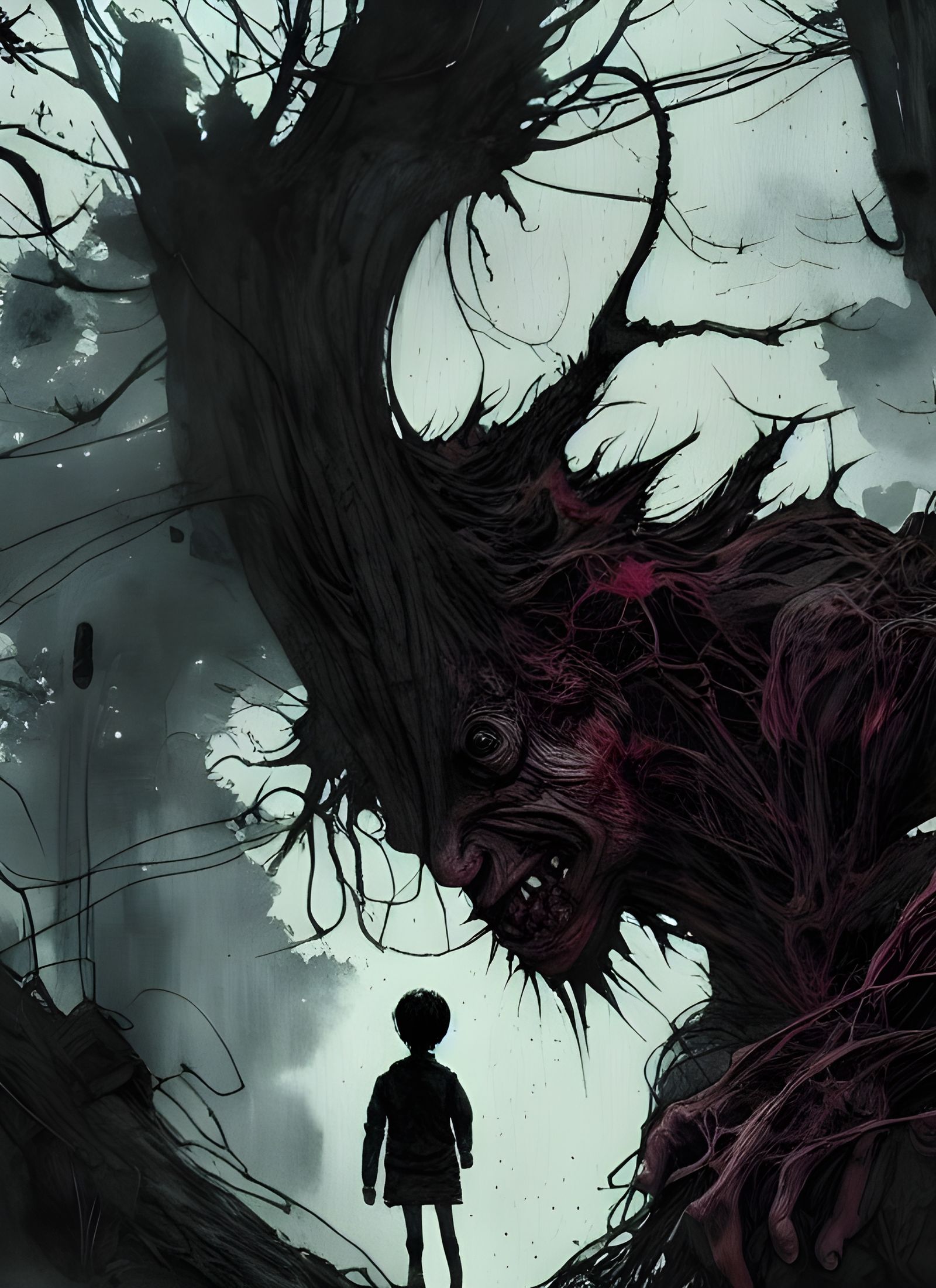 Sinister Monster Close-Up: Digital Watercolor Illustration