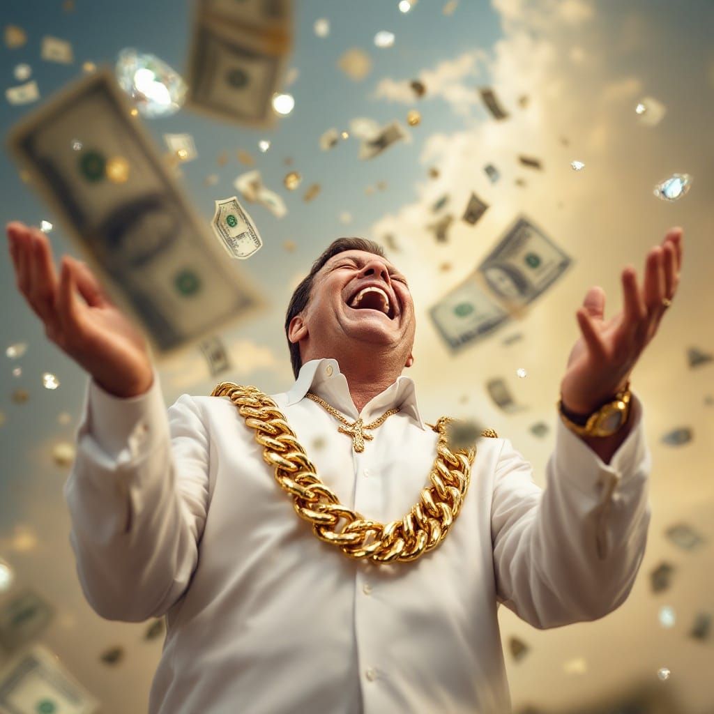 Laughing Figure Bathed in Money and Jewels