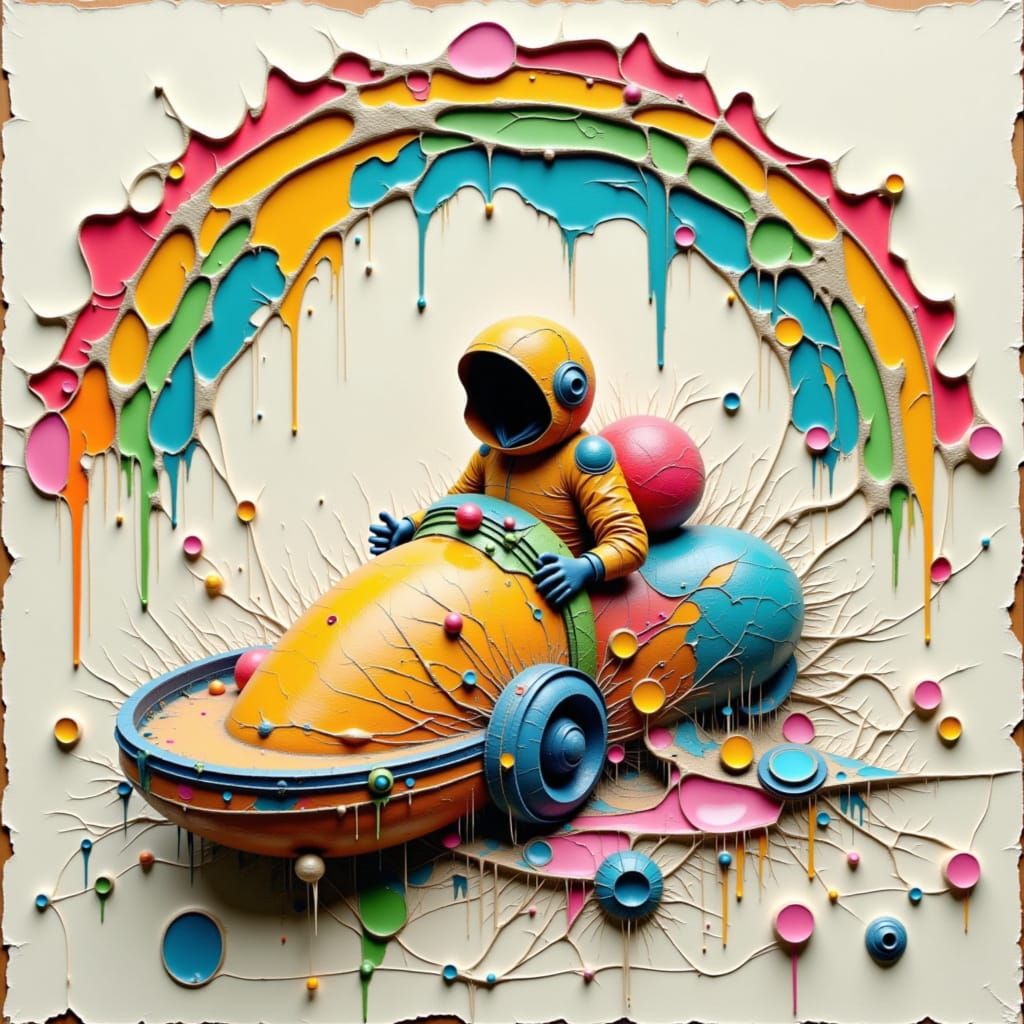 Abstract Feathery Texture in 3D Impasto Style