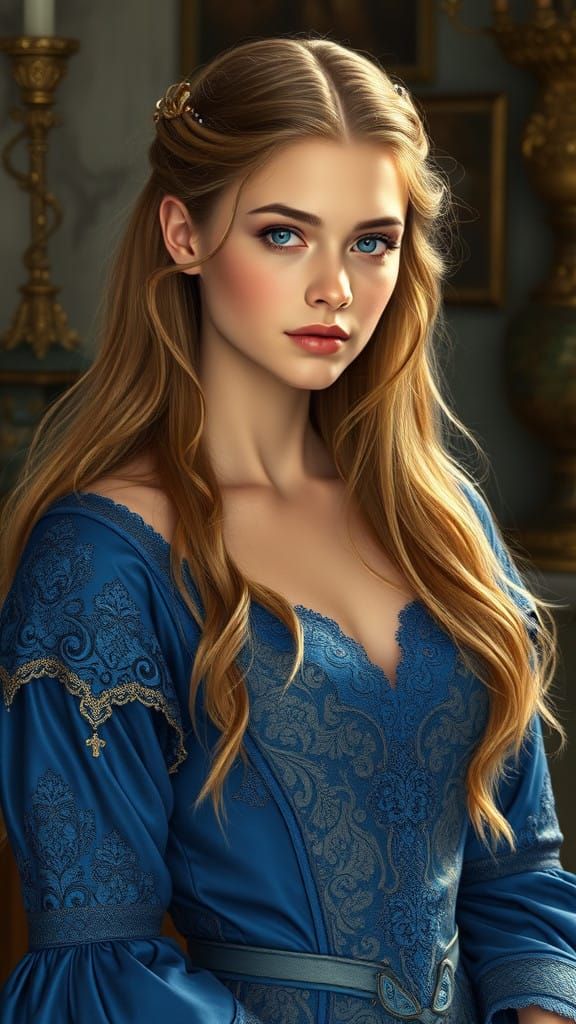 Ethereal Maiden in Regal Medieval Fantasy Attire