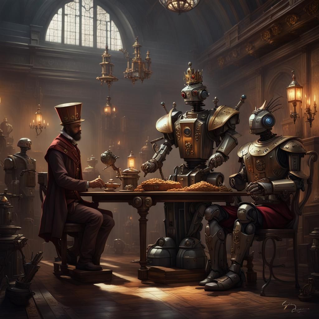 King and Robot Servants: Dark Fantasy Concept Art
