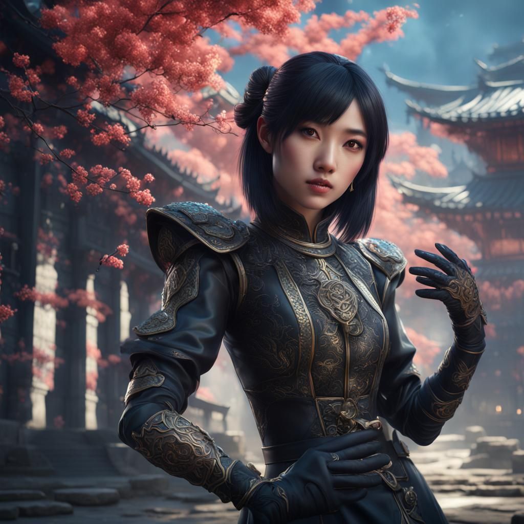 Beautiful Asian Girl in Latex: Detailed Fantasy Art