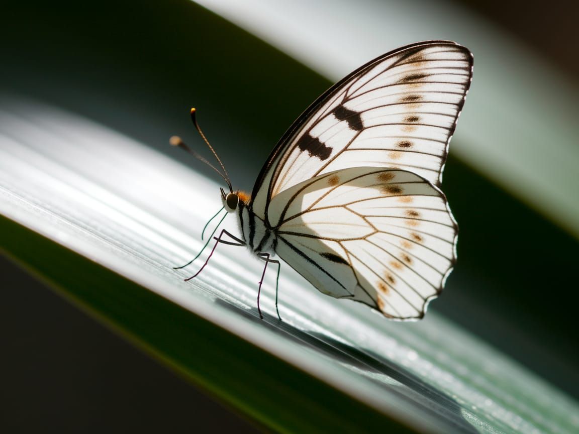 White Butterfly Close-Up: Macro Photography