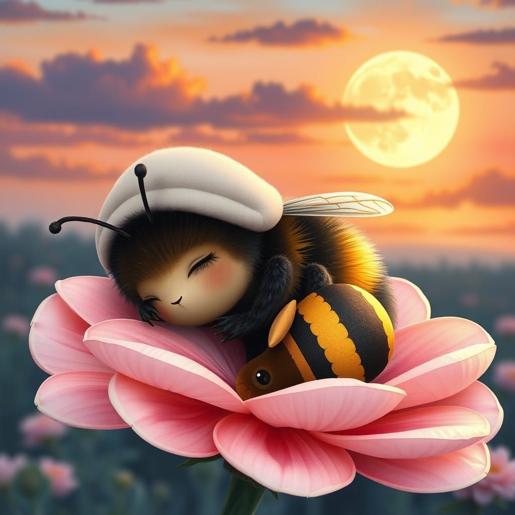 Bumblebee's Dreamy Slumber on Pink Petal