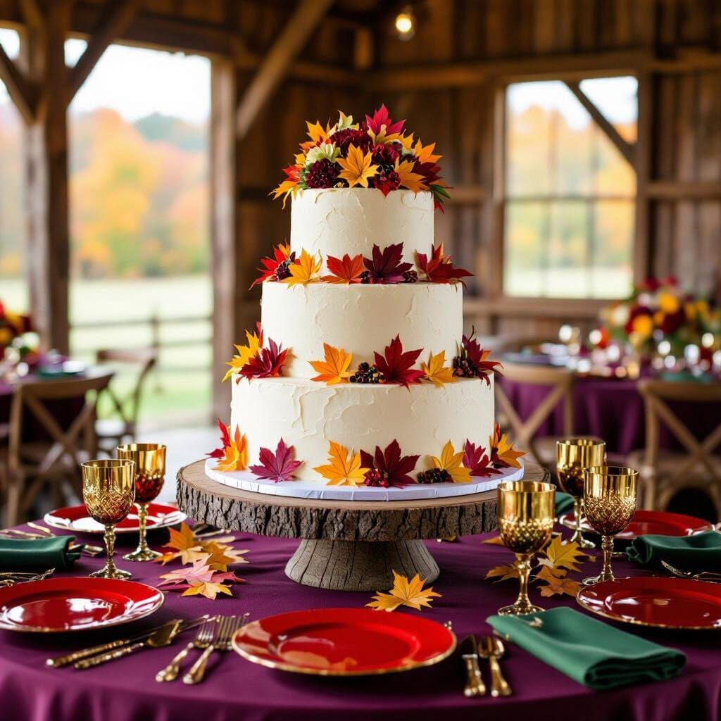 Elegant Fall Wedding Cake with Golden Accents