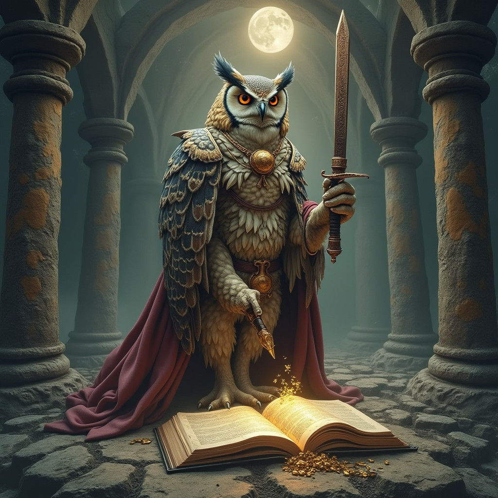 Wise Owl with Pen: Fantasy Concept Art