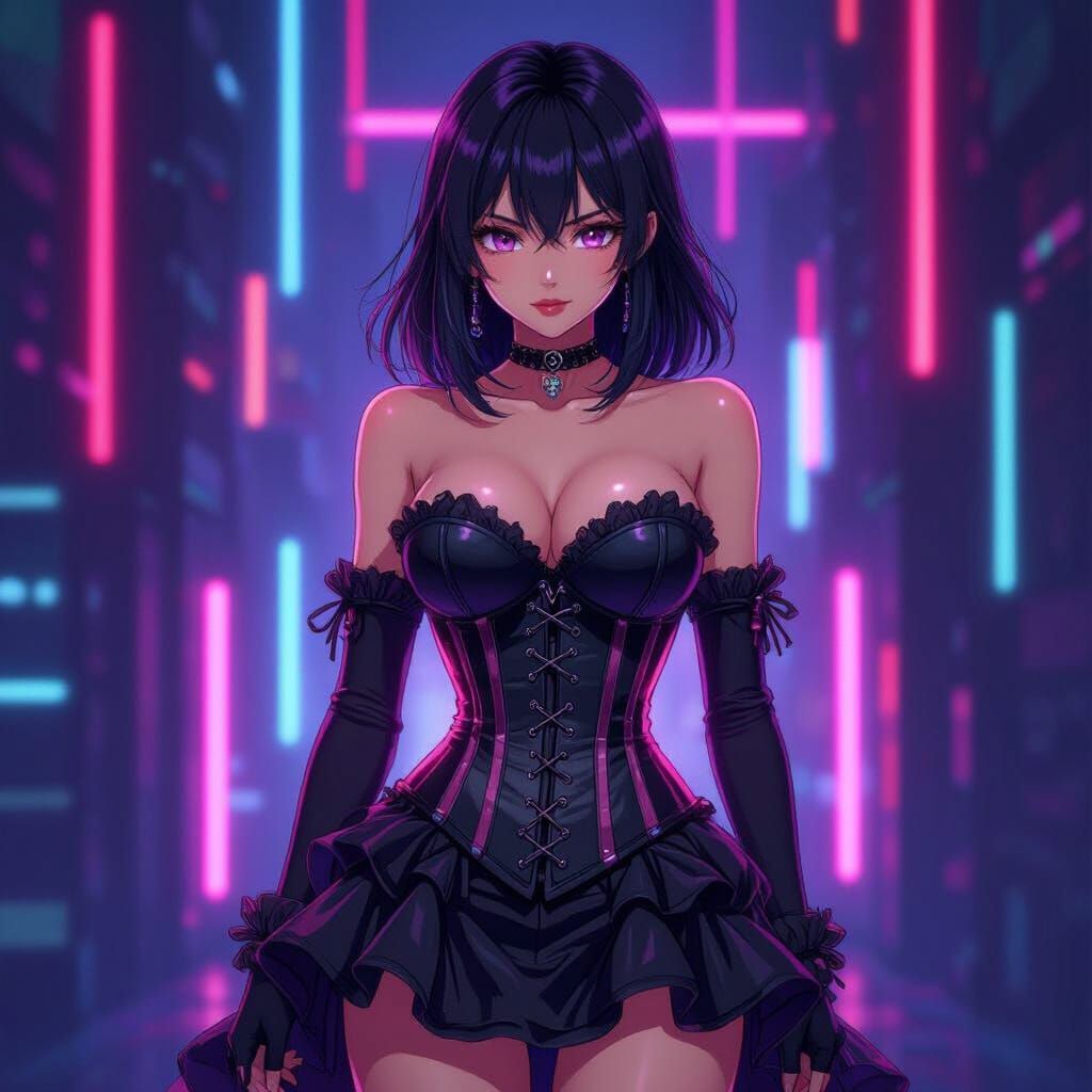 Anime Woman in Corset Dress, Manga Scan Style